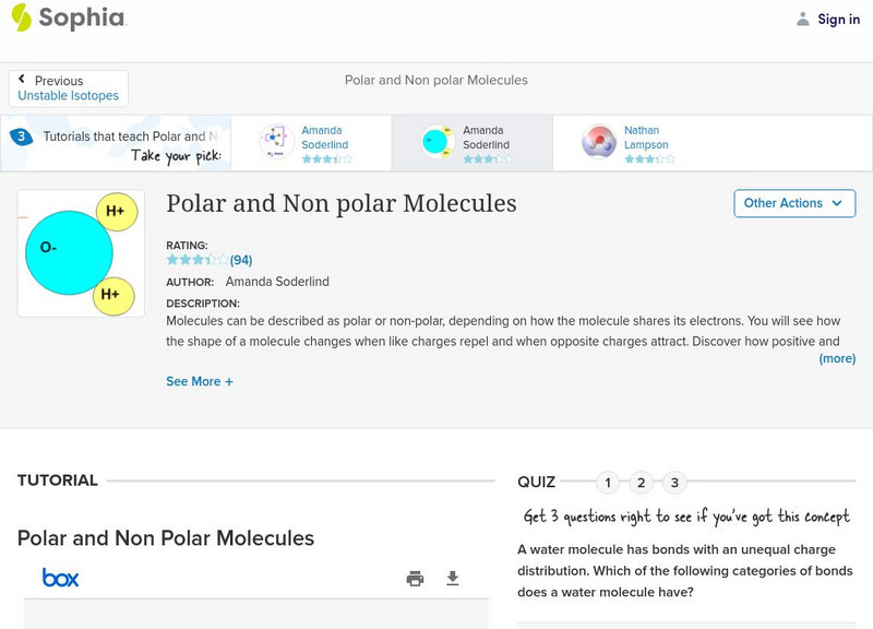Sophia: Polar and Non Polar Molecules: Lesson 2 PPT Sophia: Polar and Non Polar Molecules: Lesson 2 PPT