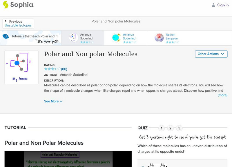 Sophia: Polar and Non Polar Molecules: Lesson 3 Unit Plan Sophia: Polar and Non Polar Molecules: Lesson 3 Unit Plan