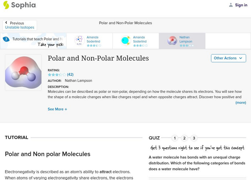 Sophia: Polar and Non Polar Molecules: Lesson 1 Unit Plan Sophia: Polar and Non Polar Molecules: Lesson 1 Unit Plan