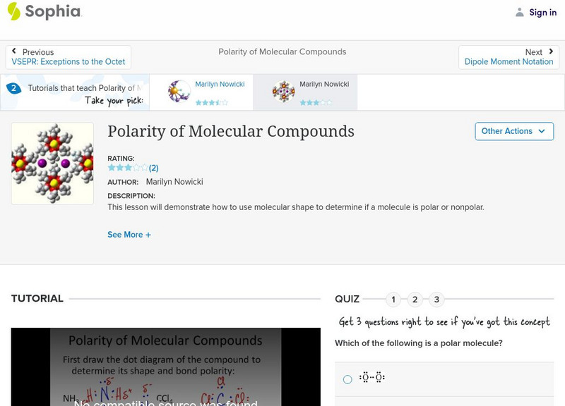 Sophia: Polarity of Molecular Compounds: Lesson 2 Unit Plan Sophia: Polarity of Molecular Compounds: Lesson 2 Unit Plan