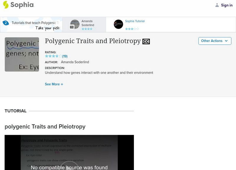 Sophia: Polygenic Traits and Pleiotropy: Lesson 2 Instructional Video