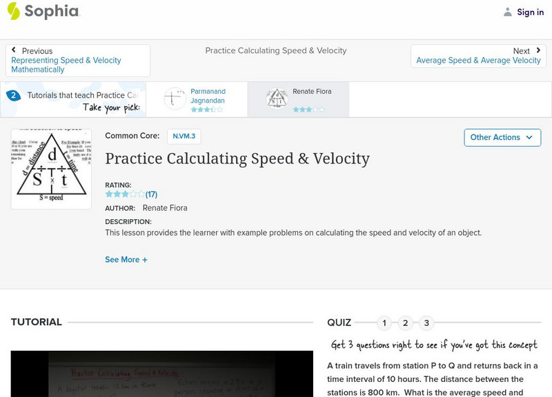 Sophia: Practice Calculating Speed & Velocity: Lesson 2 Instructional Video