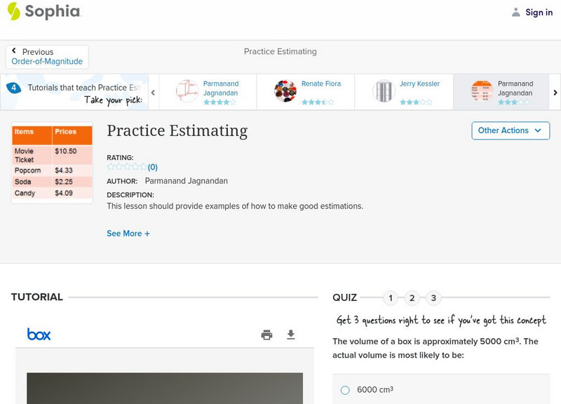 Sophia: Practice Estimating: Lesson 4 PPT Sophia: Practice Estimating: Lesson 4 PPT