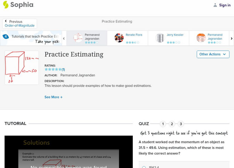 Sophia practice estimating lesson 1 unit plan for 9th 10th grade
