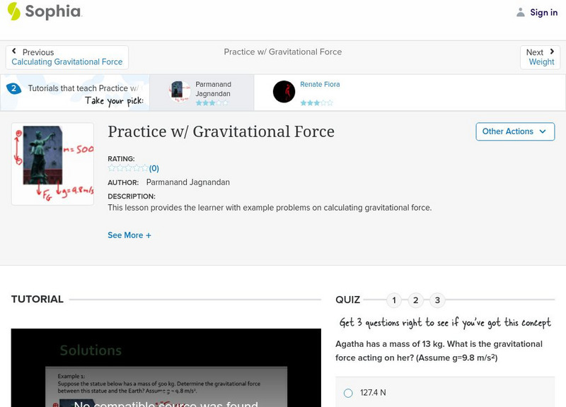 Sophia: Practice W/ Gravitational Force: Lesson 1 Unit Plan