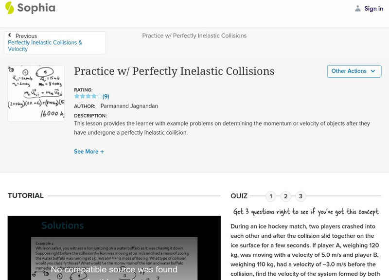 Sophia: Practice W/ Perfectly Inelastic Collisions Unit Plan Sophia: Practice W/ Perfectly Inelastic Collisions Unit Plan