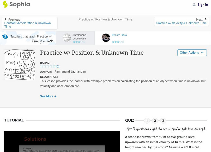 Sophia: Practice W/ Position & Unknown Time: Lesson 1 Unit Plan Sophia: Practice W/ Position & Unknown Time: Lesson 1 Unit Plan