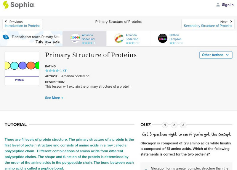 Sophia: Primary Structure of Proteins: Lesson 2 Unit Plan Sophia: Primary Structure of Proteins: Lesson 2 Unit Plan