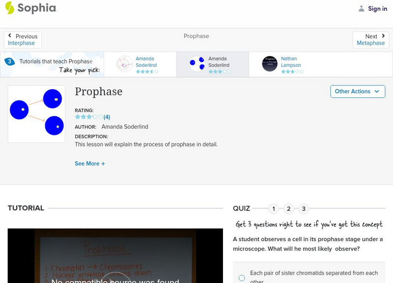 Sophia: Prophase: Lesson 2 Instructional Video Sophia: Prophase: Lesson 2 Instructional Video