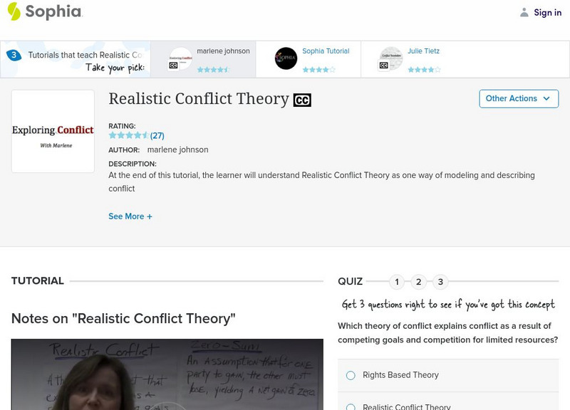 Sophia: Realistic Conflict Theory: Lesson 2 Instructional Video Sophia: Realistic Conflict Theory: Lesson 2 Instructional Video