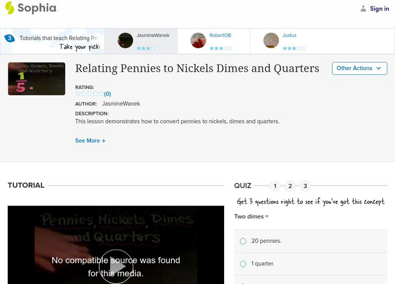 Sophia: Relating Pennies to Nickels Dimes and Quarters: Lesson 5 Instructional Video