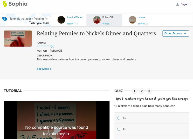 Sophia: Relating Pennies to Nickels Dimes and Quarters: Lesson 6 Instructional Video