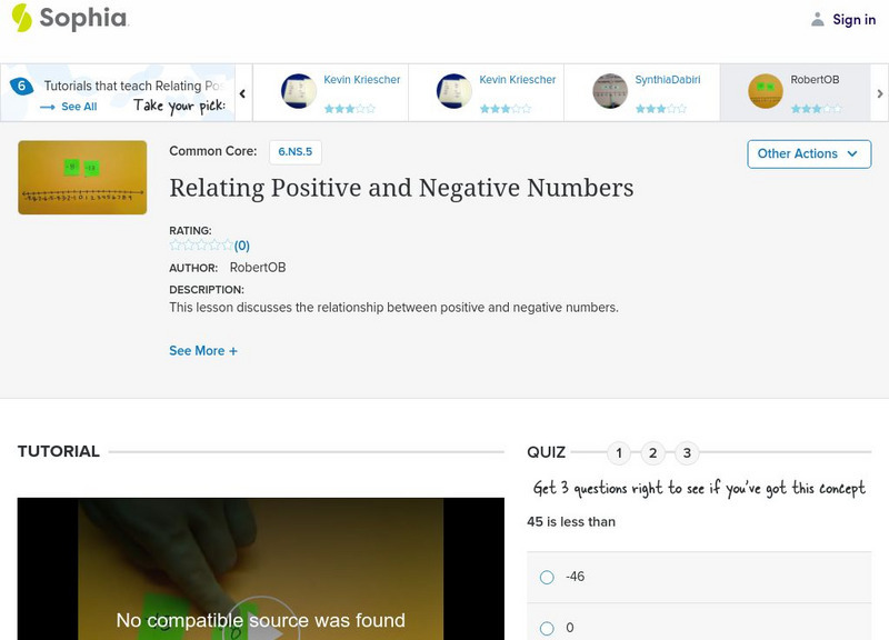 Sophia: Relating Positive and Negative Numbers: Lesson 10 Instructional Video Sophia: Relating Positive and Negative Numbers: Lesson 10 Instructional Video