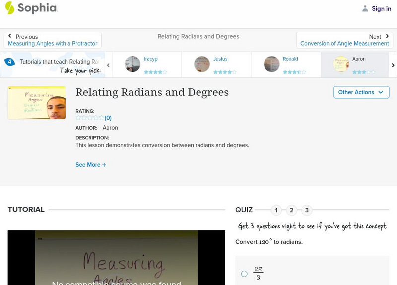 Sophia: Relating Radians and Degrees: Lesson 5 Instructional Video