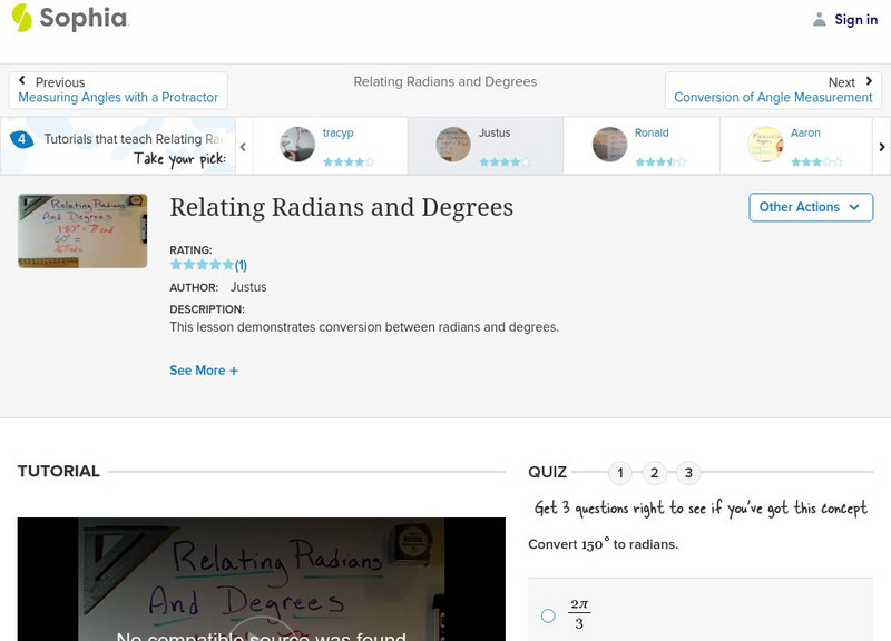 Sophia: Relating Radians and Degrees: Lesson 9 Instructional Video