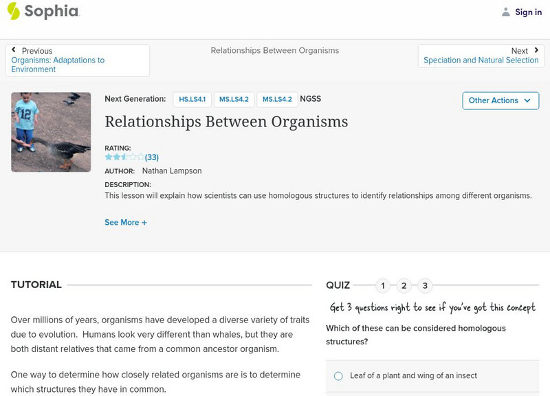 Sophia: Relationships Between Organisms Unit Plan Sophia: Relationships Between Organisms Unit Plan