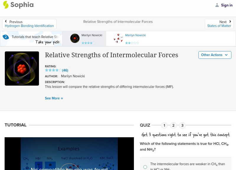 Sophia: Relative Strengths of Intermolecular Forces: Lesson 2 Instructional Video