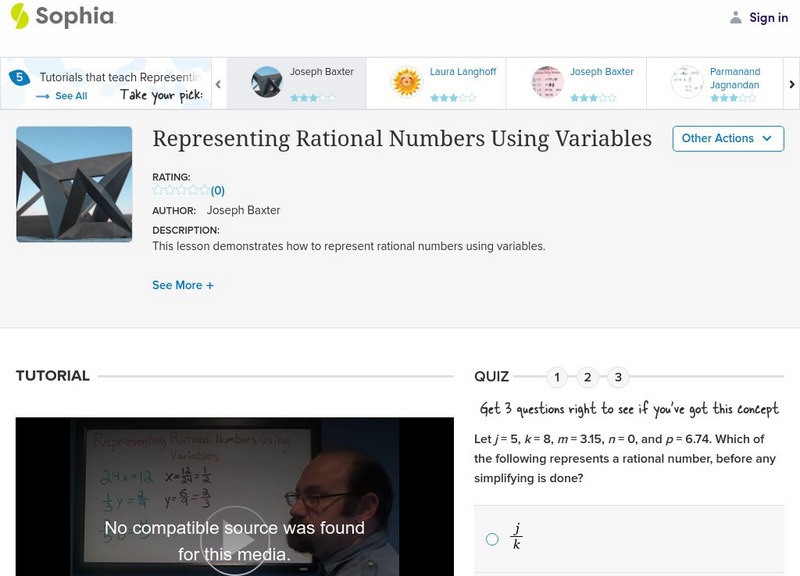Sophia: Representing Rational Numbers Using Variables: Lesson 1 Instructional Video Sophia: Representing Rational Numbers Using Variables: Lesson 1 Instructional Video