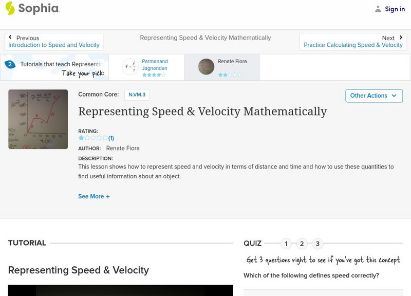 Sophia: Representing Speed & Velocity Mathematically: Lesson 3 Instructional Video