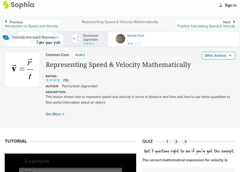 Sophia: Representing Speed & Velocity Mathematically: Lesson 1 Instructional Video
