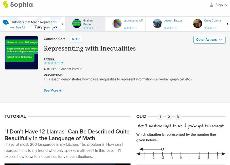 Sophia: Representing With Inequalities: Lesson 1 Instructional Video