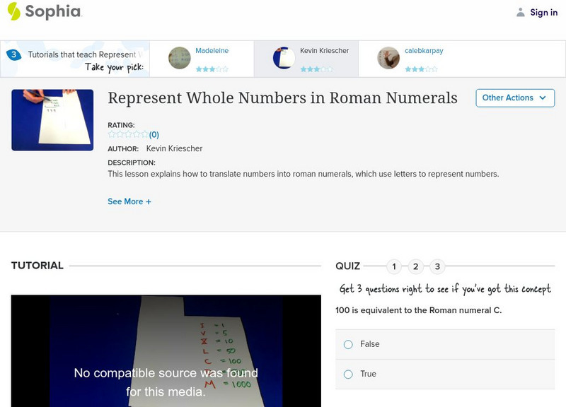 Sophia: Represent Whole Numbers in Roman Numerals: Lesson 2 Instructional Video