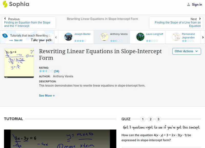 Sophia: Rewriting Linear Equations in Slope Intercept Form: Lesson 2 Unit Plan Sophia: Rewriting Linear Equations in Slope Intercept Form: Lesson 2 Unit Plan