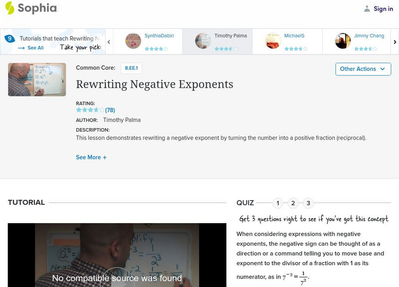 Sophia: Rewriting Negative Exponents: Lesson 12 Instructional Video Sophia: Rewriting Negative Exponents: Lesson 12 Instructional Video