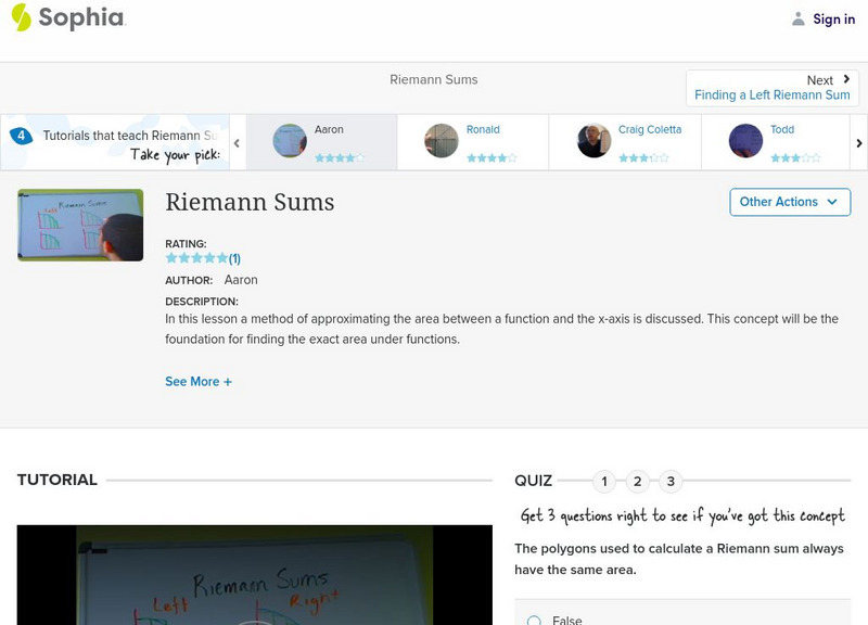Sophia: Riemann Sums: Lesson 5 Instructional Video