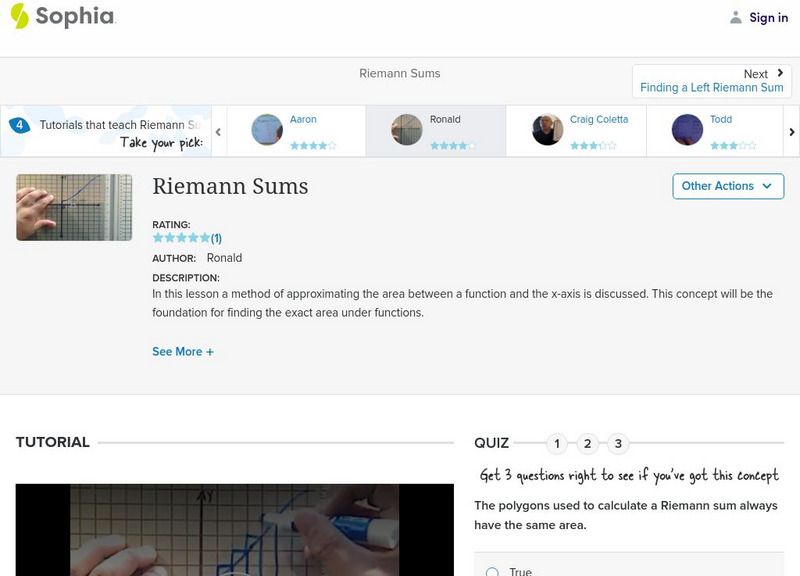 Sophia: Riemann Sums: Lesson 7 Instructional Video