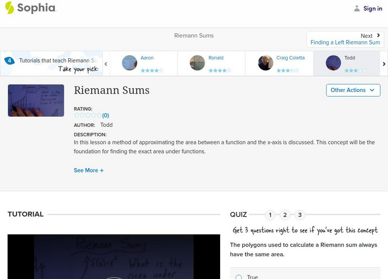 Sophia: Riemann Sums: Lesson 1 Instructional Video