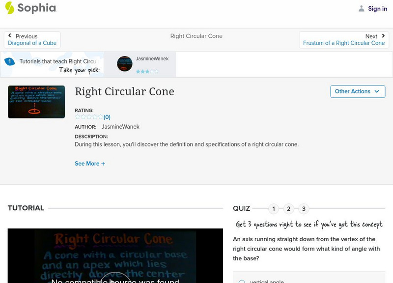 Sophia: Right Circular Cone: Lesson 4 Instructional Video