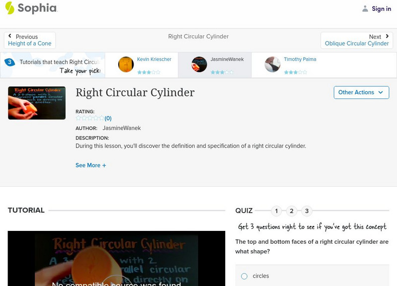 Sophia: Right Circular Cylinder: Lesson 4 Instructional Video Sophia: Right Circular Cylinder: Lesson 4 Instructional Video