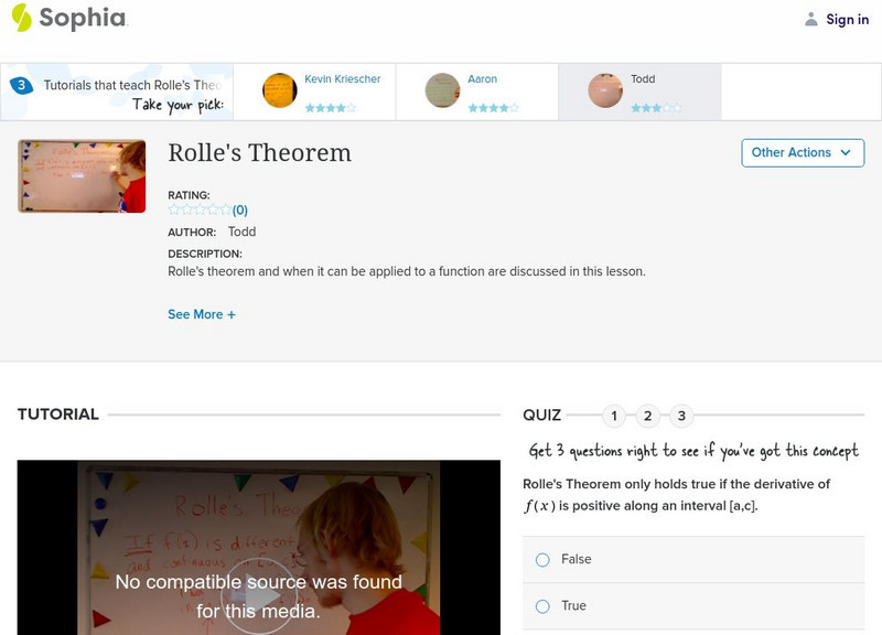 Sophia: Rolle's Theorem: Lesson 6 Instructional Video