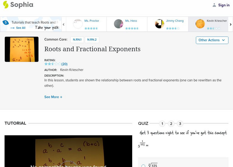Sophia: Roots and Fractional Exponents: Lesson 3 Instructional Video