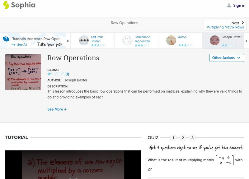 Sophia: Row Operations: Lesson 4 Instructional Video