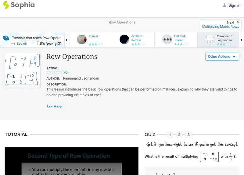 Sophia: Row Operations: Lesson 5 Instructional Video