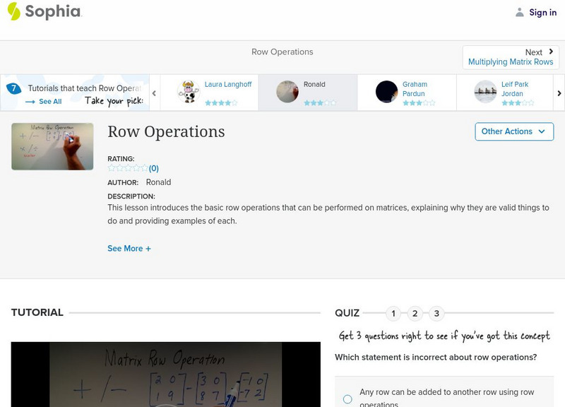 Sophia: Row Operations: Lesson 9 Instructional Video