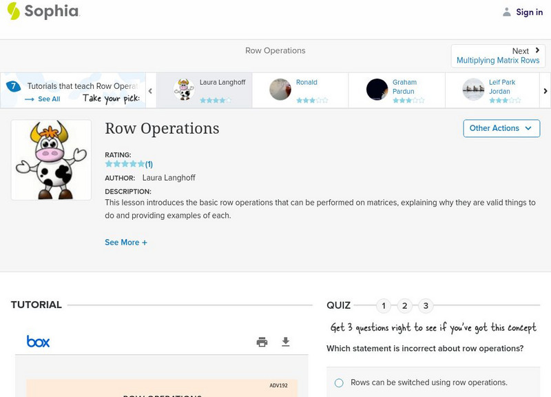 Sophia: Row Operations: Lesson 1 PPT Sophia: Row Operations: Lesson 1 PPT