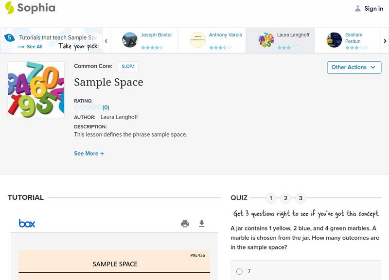 Sophia: Sample Space: Lesson 1 PPT Sophia: Sample Space: Lesson 1 PPT