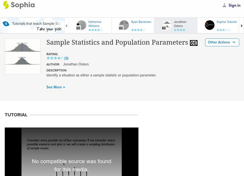 Sophia: Sample Statistics and Population Parameters: Lesson 3 Instructional Video