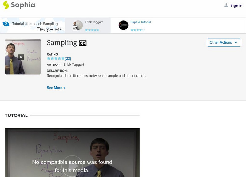 Sophia: Sampling: Lesson 3 Instructional Video Sophia: Sampling: Lesson 3 Instructional Video