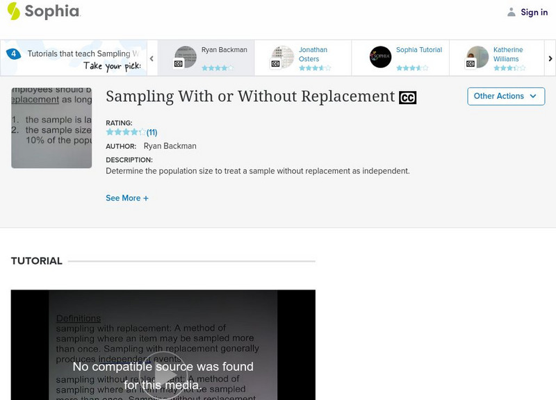 Sophia: Sampling With or Without Replacement: Lesson 4 Instructional Video