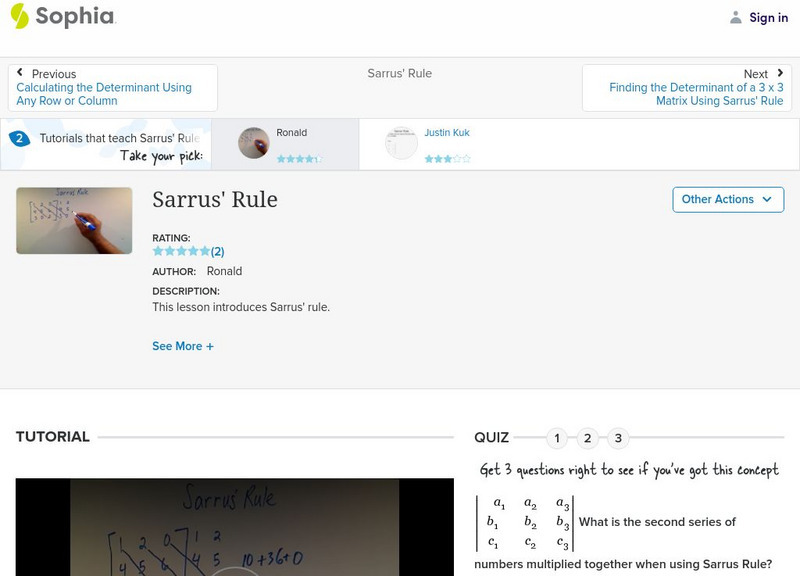 Sophia: Sarrus' Rule: Lesson 5 Instructional Video