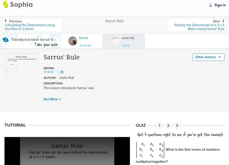 Sophia: Sarrus' Rule: Lesson 1 Instructional Video