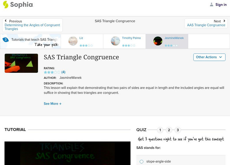 Sophia: Sas Triangle Congruence: Lesson 3 Instructional Video