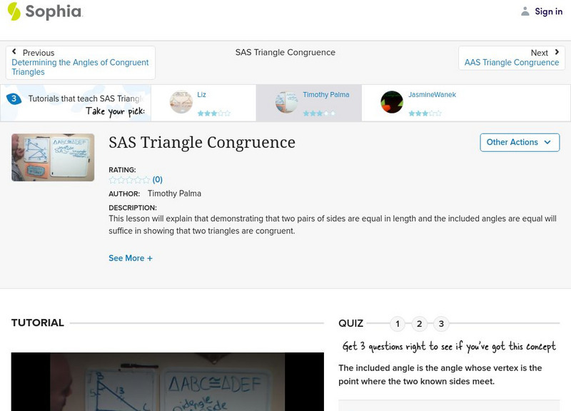 Sophia: Sas Triangle Congruence: Lesson 5 Instructional Video