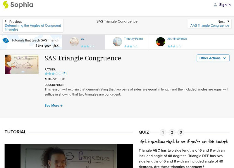 Sophia: Sas Triangle Congruence: Lesson 1 Instructional Video