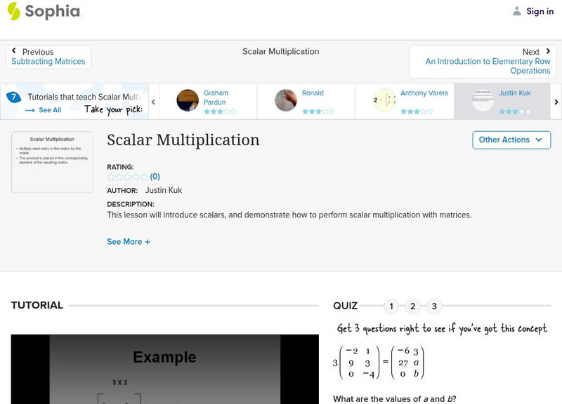Sophia: Scalar Multiplication: Lesson 2 Instructional Video Sophia: Scalar Multiplication: Lesson 2 Instructional Video