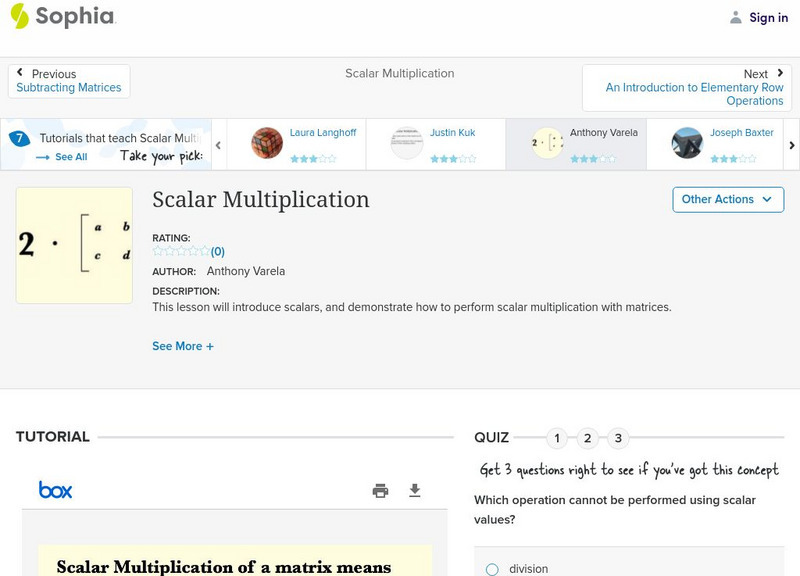 Sophia: Scalar Multiplication: Lesson 3 PPT Sophia: Scalar Multiplication: Lesson 3 PPT